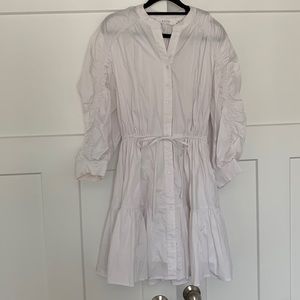 Astr the label 3/4 sleeve white dress with tie. ruched sleeves